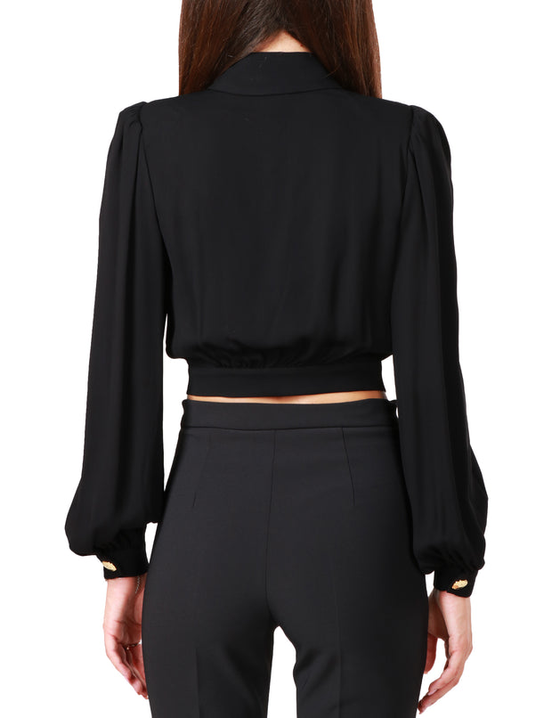 Camicia crop in viscosa con placche logo