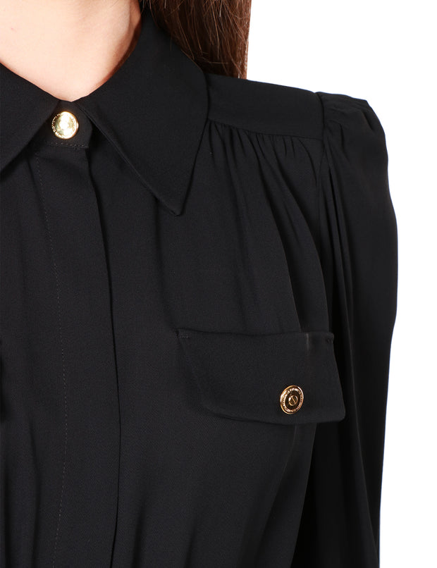 Camicia crop in viscosa con placche logo