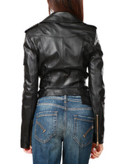 Chiodo crop in pelle