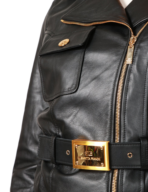Chiodo crop in pelle