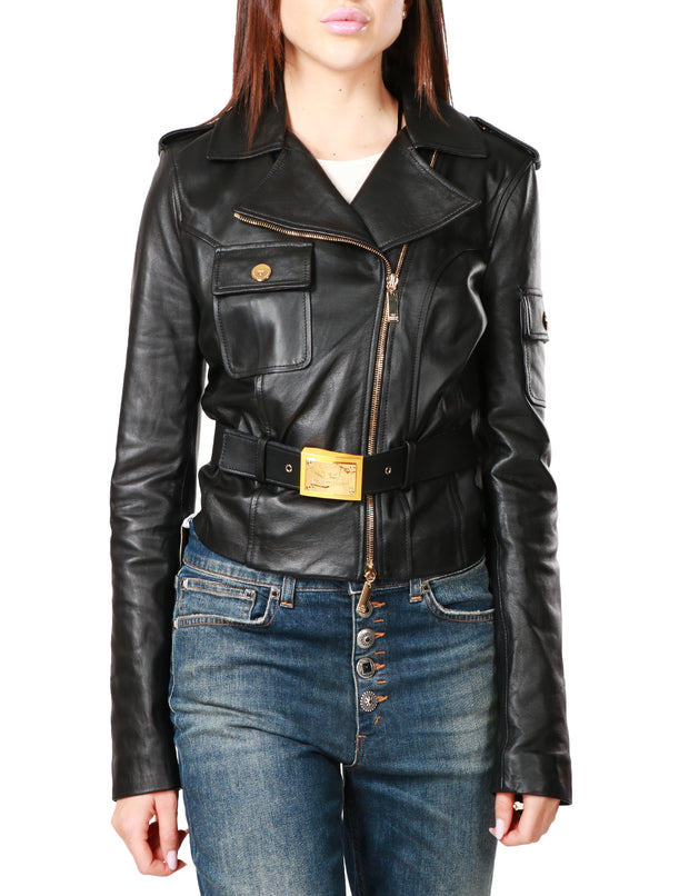 Chiodo crop in pelle