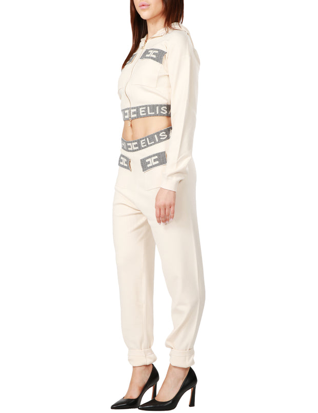 Pantalone jogger in maglia con inserti logati