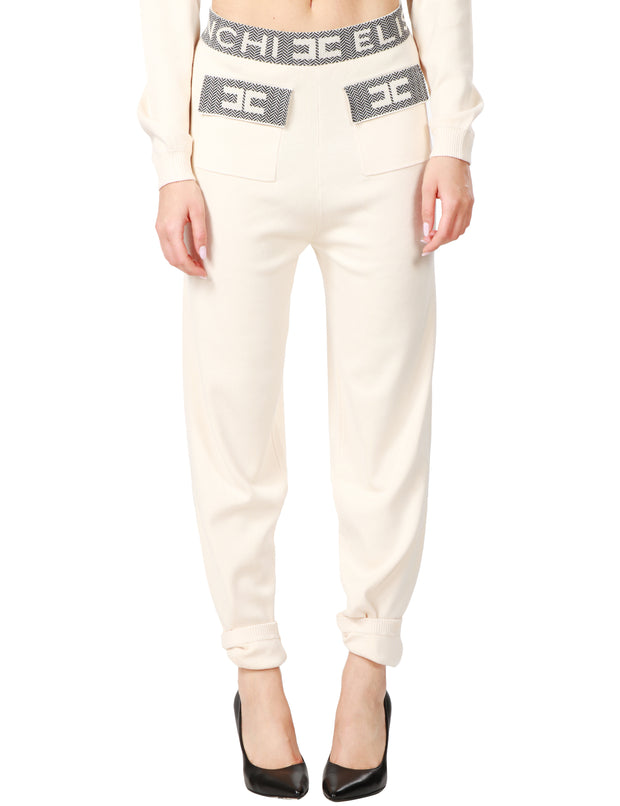 Pantalone jogger in maglia con inserti logati
