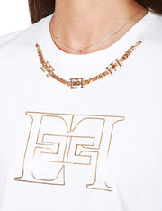 T-shirt in cotone con logo e catena