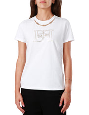 T-shirt in cotone con logo e catena