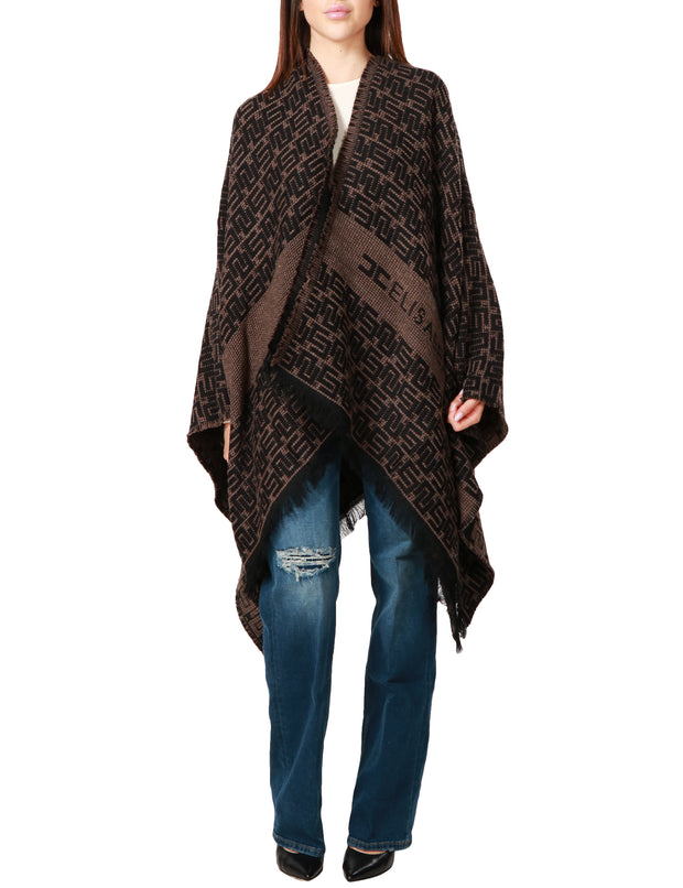 Mantella in lana jacquard con logo