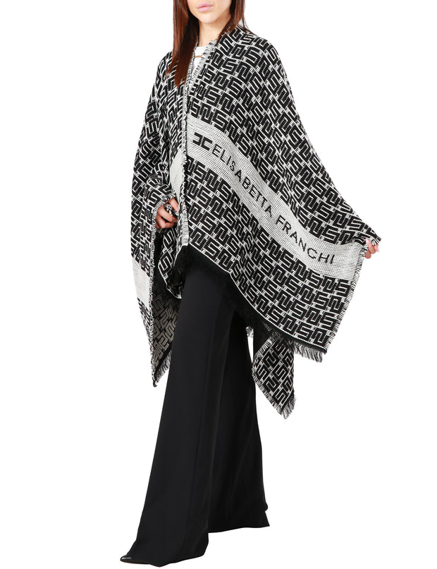 Mantella in lana jacquard con logo