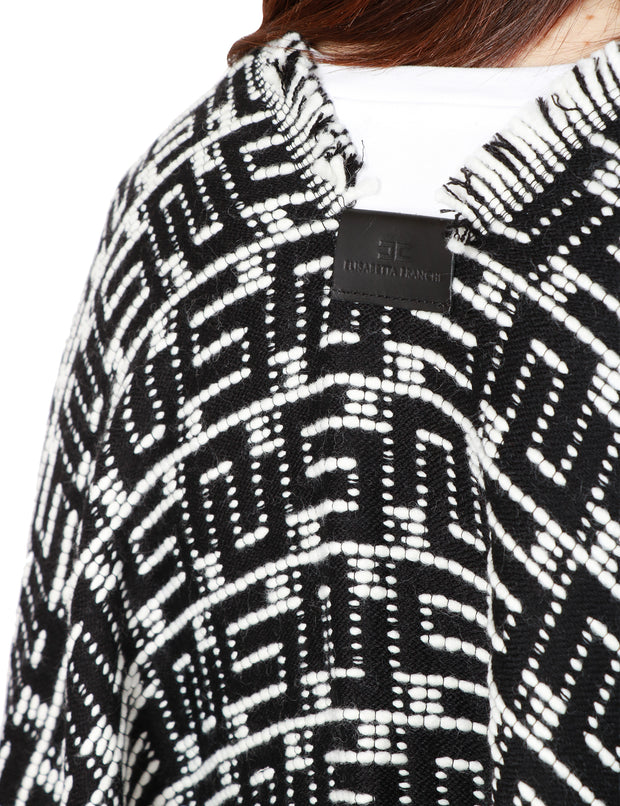 Mantella in lana jacquard con logo