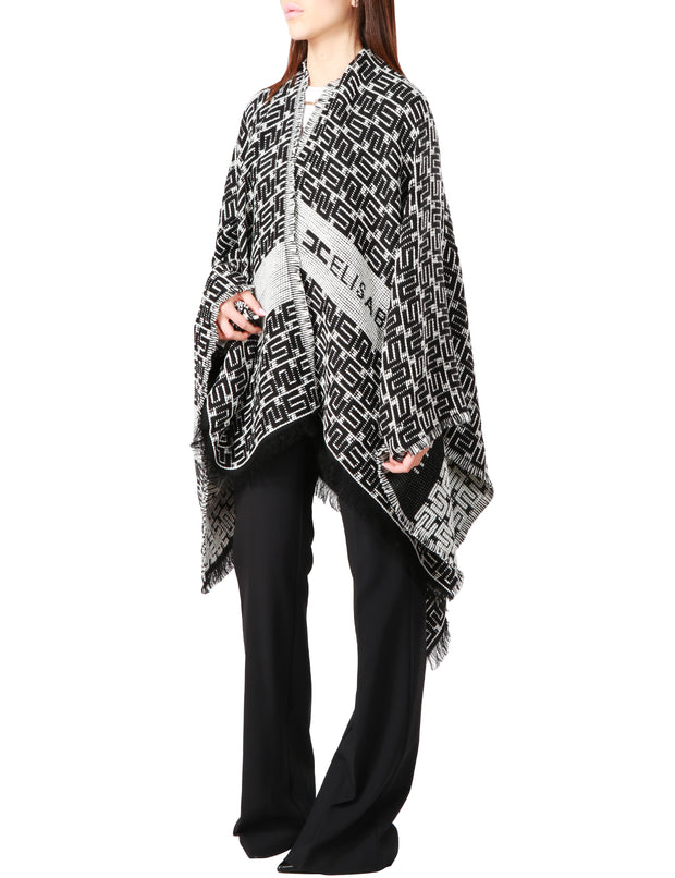 Mantella in lana jacquard con logo