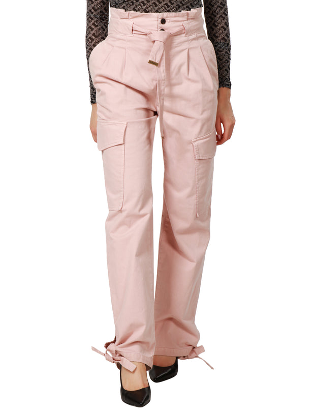 Pantaloni cargo in raso stretch