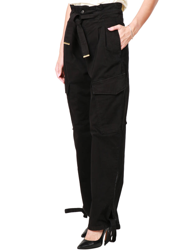Pantaloni cargo in raso stretch
