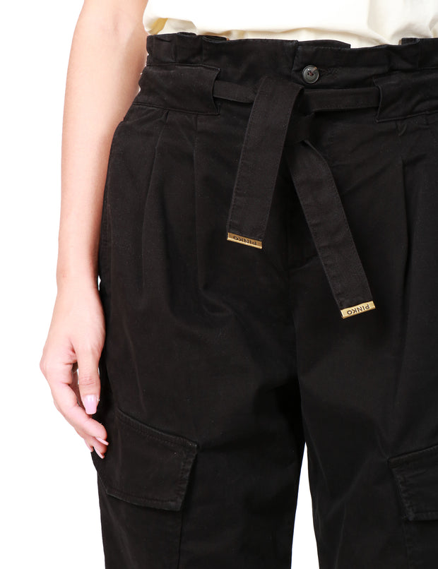 Pantaloni cargo in raso stretch
