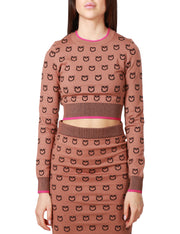 Maglione corto Jacquard logo