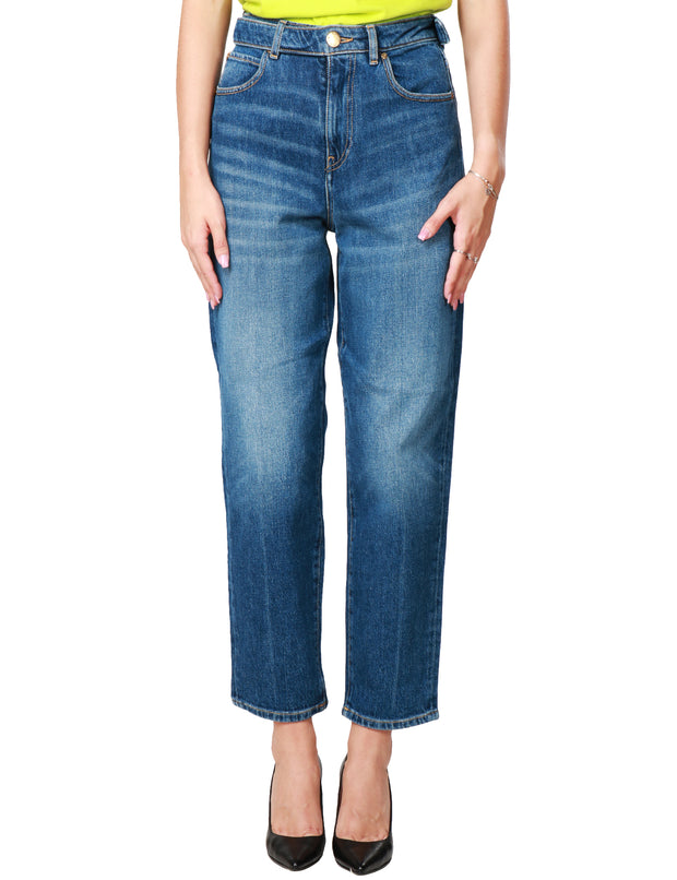 Jeans mom fit denim vintage con fusciacca