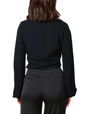 Blusa donna Elisabetta Franchi nera modello cropped in georgette di viscosa con nodo