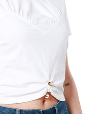 T-shirt cropped in jersey con arriccio