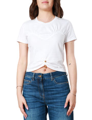 T-shirt cropped in jersey con arriccio