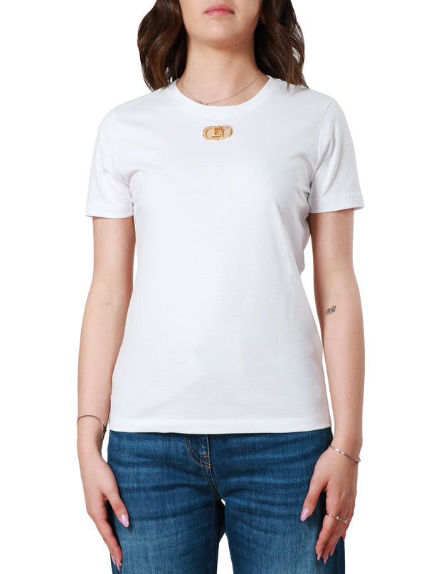 T-shirt in jersey con placca logo
