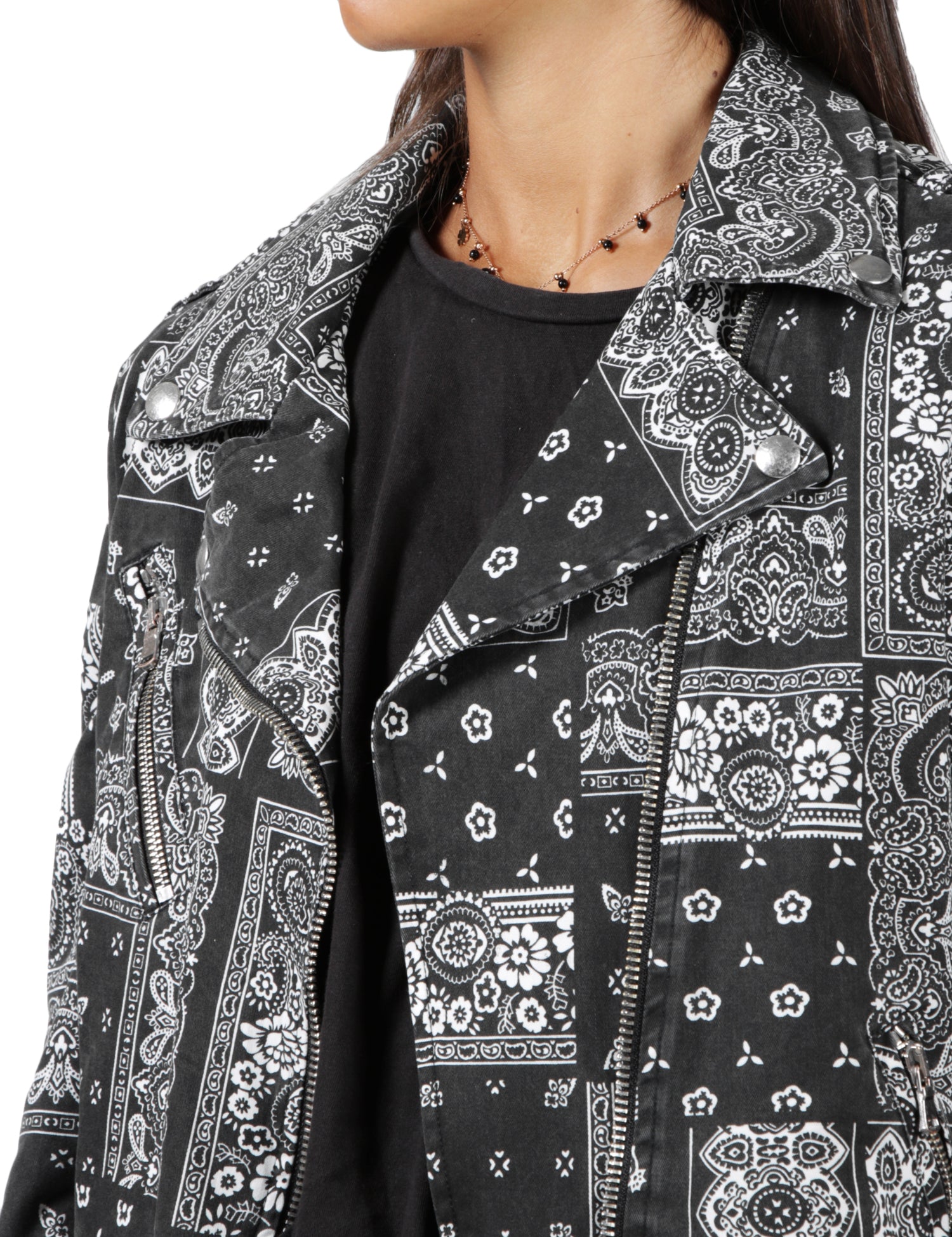Giubbotto kiodo bandana Donna Mod. FR545 Black