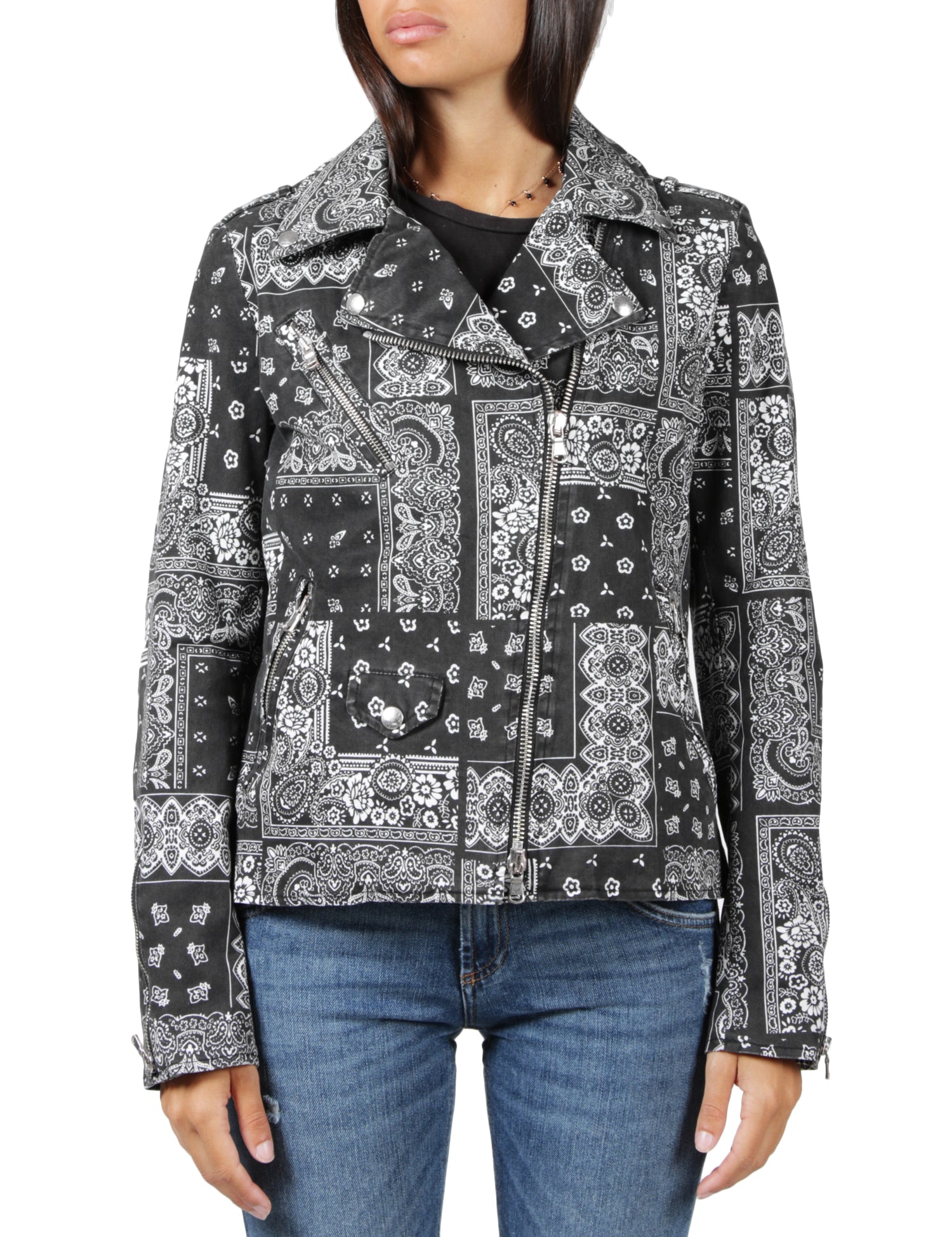 Giubbotto kiodo bandana Donna Mod. FR545 Black